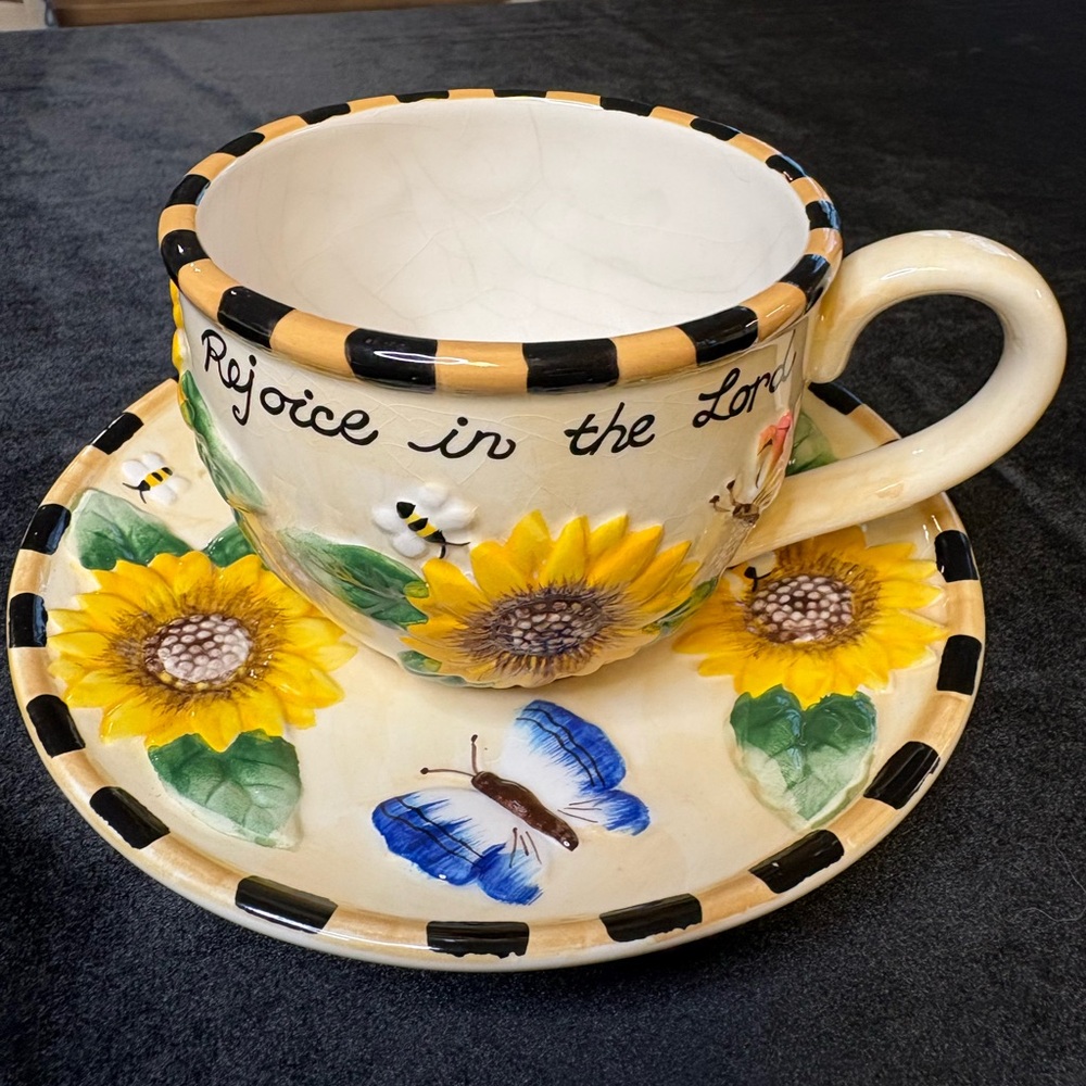 Collectible Ceramic Teacup and Saucer Set “Rejoice In The Lord” - Picture 2 of 9